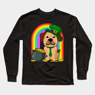 Staffordshire Rainbow Irish Clover St Patrick Day Dog Gift graphic Long Sleeve T-Shirt